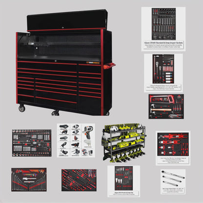 Extreme Tools 20-Drawer Roller Cabinet With Extra 990 Tools And Top Cabient
